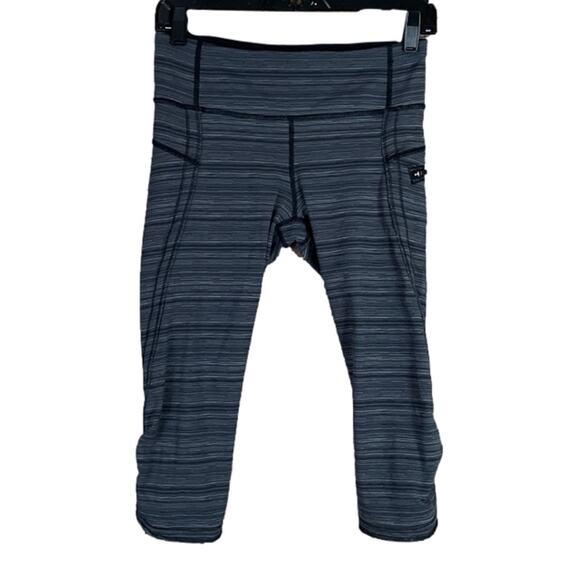 Lululemon Run Top Speed Crop Leggings Cyber Stripe Deep Coal Black Size 6 - Picture 1 of 11